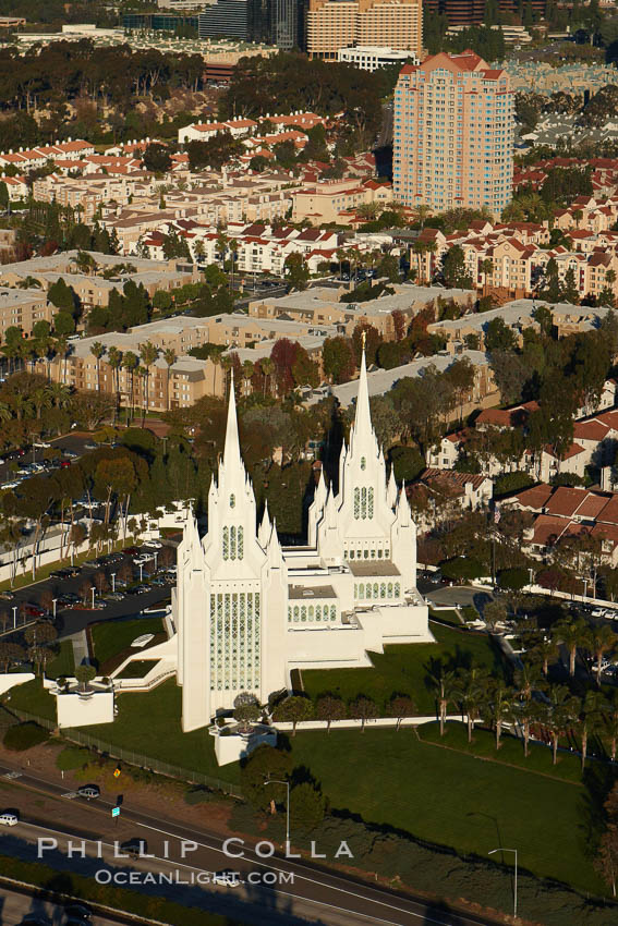 San Diego Mormon Temple, is seen amid the office and apartment buildings and shopping malls of University City. La Jolla, California, USA, natural history stock photograph, photo id 22292