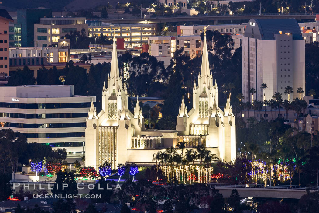 San Diego Mormon Temple with Christmas Lights. La Jolla, California, USA, natural history stock photograph, photo id 37496
