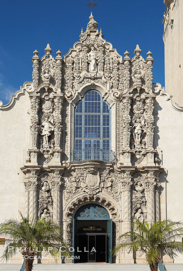 The San Diego Museum of Man in Balboa Park, also known as the California Building, is considered to be the most architecturally significant building in San Diego, and its construction beginning in 1915 introduced the Spanish Colonial-Revival style to Southern California., natural history stock photograph, photo id 14600