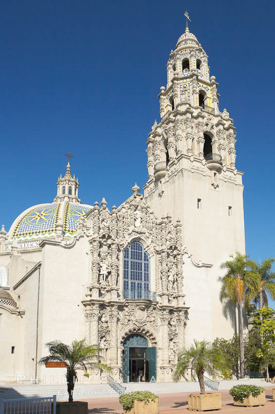 The San Diego Museum of Man in Balboa Park, also known as the California Building, is considered to be the most architecturally significant building in San Diego, and its construction beginning in 1915 introduced the Spanish Colonial-Revival style to Southern California., natural history stock photograph, photo id 14597