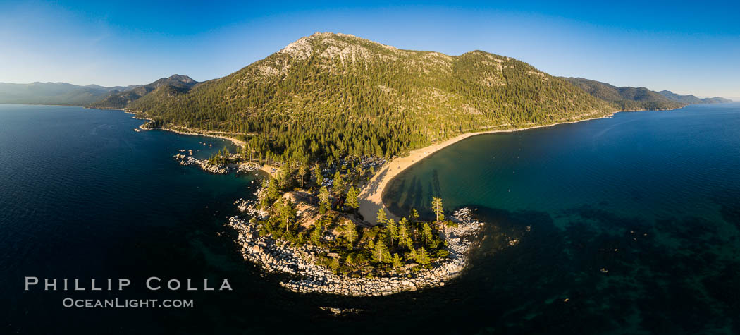 Sand Harbor Lake Tahoe at sunset, aerial photo. Nevada, USA, natural history stock photograph, photo id 38131