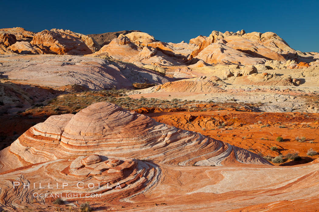 Sandstone domes and formations at sunrise. Valley of Fire State Park, Nevada, USA, natural history stock photograph, photo id 26484