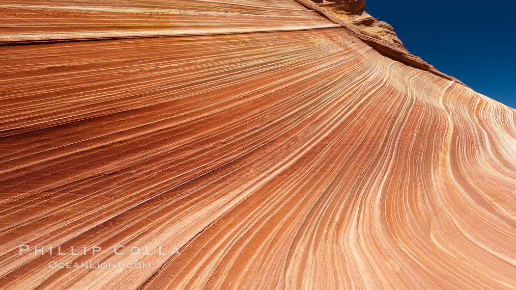 Sandstone striations.  Prehistoric sand dunes, compressed into sandstone, are now revealed in sandstone layers subject to the carving erosive forces of wind and water. North Coyote Buttes, Paria Canyon-Vermilion Cliffs Wilderness, Arizona, USA, natural history stock photograph, photo id 20740