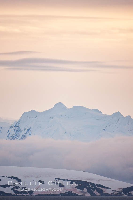 Scenery in Gerlache Strai.  Clouds, mountains, snow, and ocean, at sunset in the Gerlache Strait, Antarctica. Antarctic Peninsula, natural history stock photograph, photo id 25659