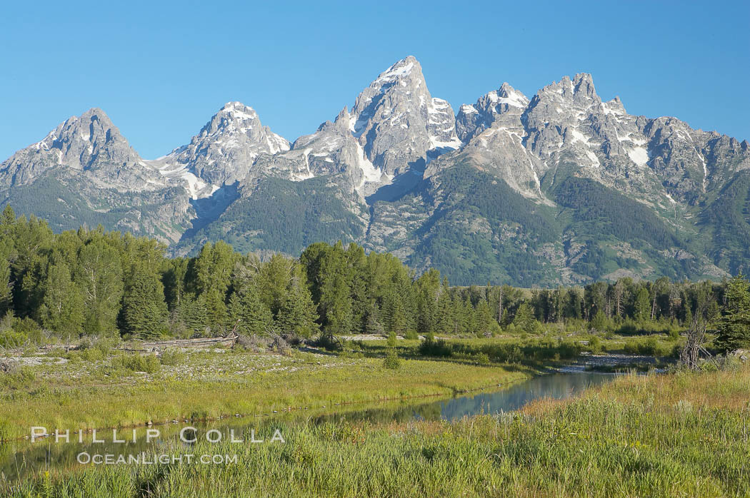 The Teton Range viewed from Schwabacher Landing. Grand Teton National Park, Wyoming, USA, natural history stock photograph, photo id 12994