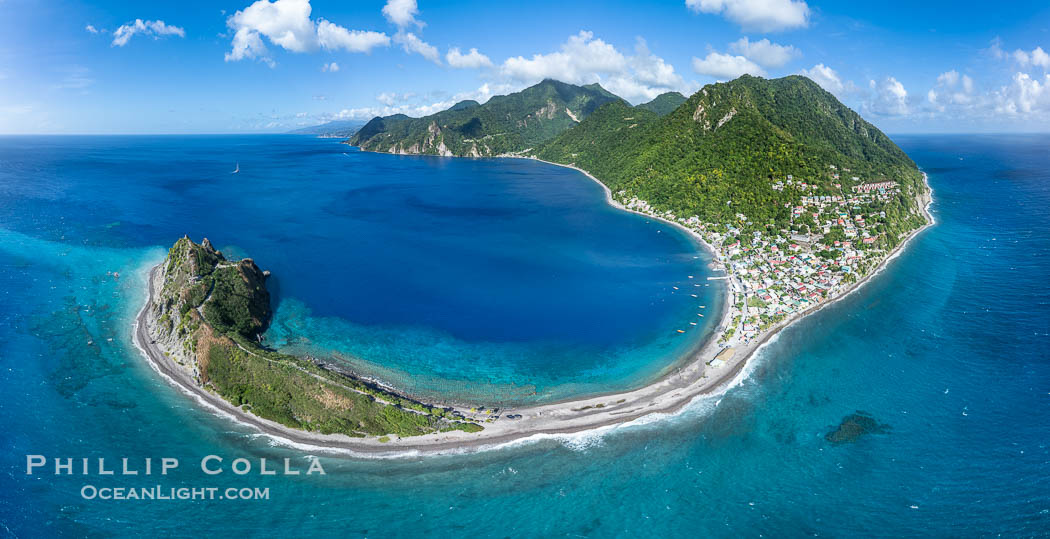 Scotts Head aerial panoramic photo. Dominica is referred to as the Nature Island for its lush forests and spectacular terrain