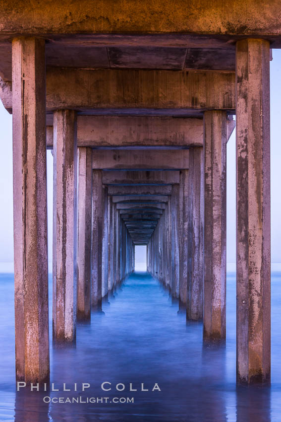 Scripps Pier and moving water, pre-dawn light, La Jolla. California, USA, natural history stock photograph, photo id 28986