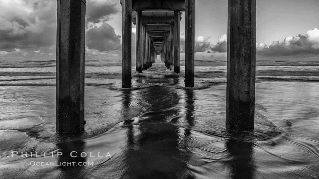 Scripps Pier and moving water, pre-dawn light, La Jolla. California, USA, natural history stock photograph, photo id 30180