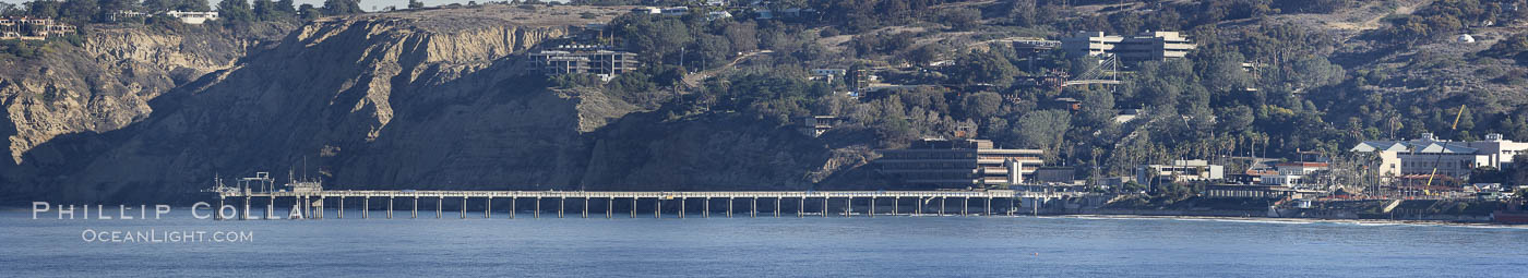 Scripps Pier, panorama, a composite of five individual photographs. Scripps Institution of Oceanography, La Jolla, California, USA, natural history stock photograph, photo id 22455