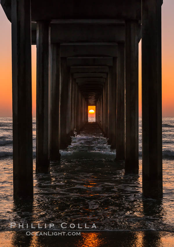Scripps Pier solstice, sunset aligned perfectly with the pier. Scripps Institution of Oceanography, La Jolla, California, USA, natural history stock photograph, photo id 28478