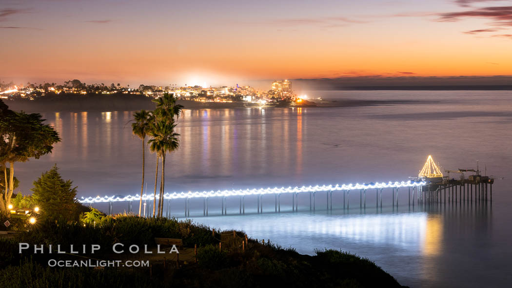 Scripps Pier at Sunset with Christmas Lights, La Jolla, California Scripps Pier at Sunset with Christmas Lights, La Jolla, California