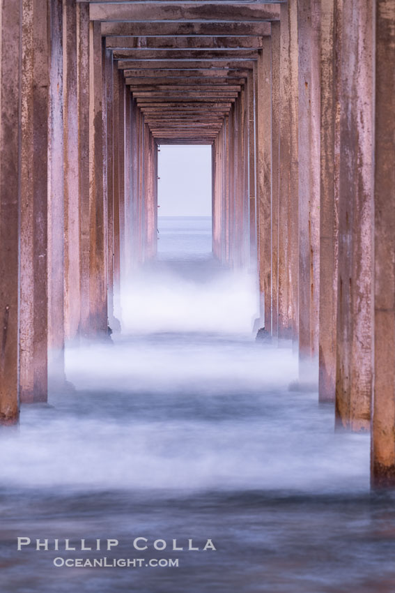 Scripps Pier with Blurry Waves at Dawn Before Sunrise., natural history stock photograph, photo id 39818