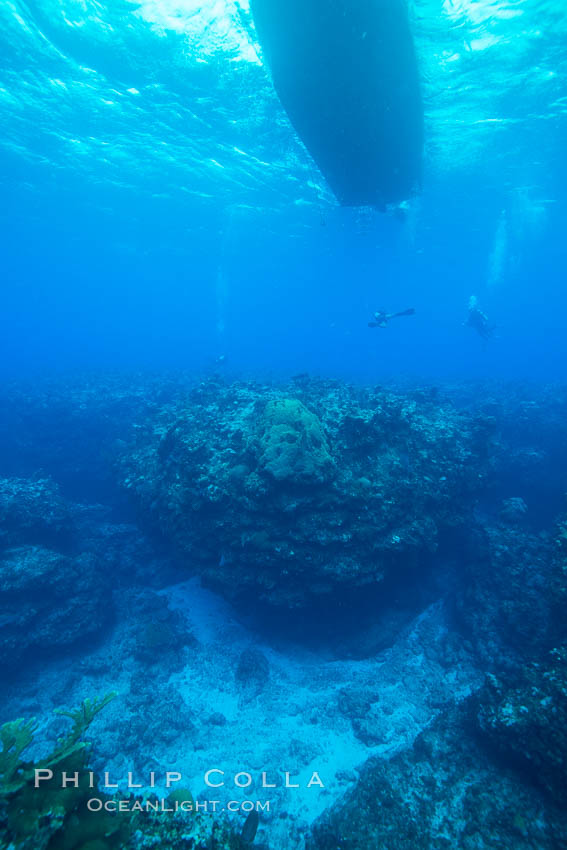 SCUBA divers underwater, Grand Cayman East End. Cayman Islands, natural history stock photograph, photo id 32208