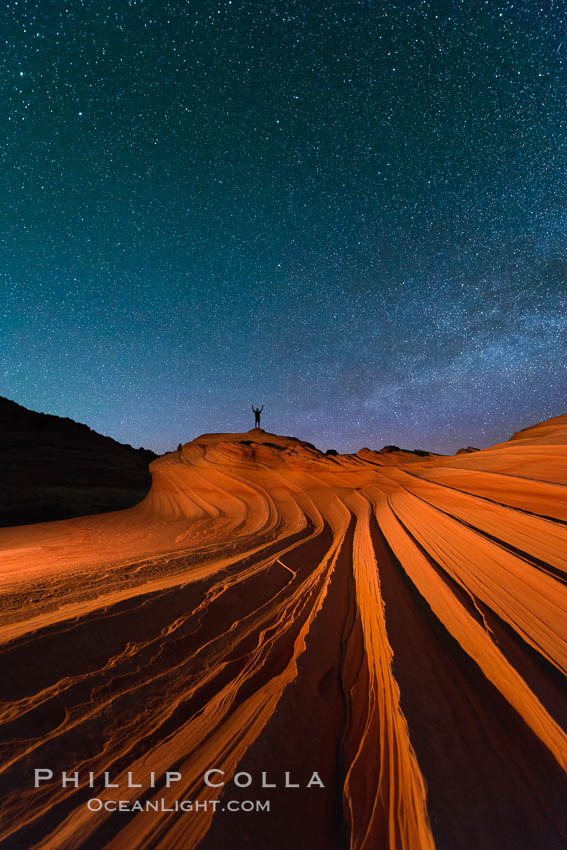 The Second Wave at Night.  The Second Wave, a spectacular sandstone formation in the North Coyote Buttes, lies under a sky full of stars. Paria Canyon-Vermilion Cliffs Wilderness, Arizona, USA, natural history stock photograph, photo id 28630