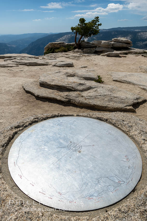 Sentinel Dome summit compass marker, showing notable peaks ion the horizon in all directions, Yosemite National Park. California, USA, natural history stock photograph, photo id 36364