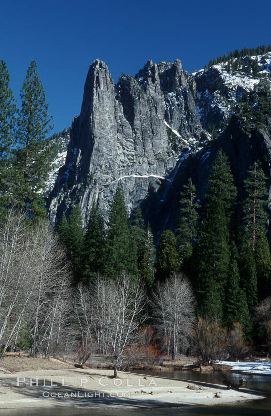 Sentinel Rock and Merced River, Yosemite Valley. Yosemite National Park, California, USA, natural history stock photograph, photo id 07042