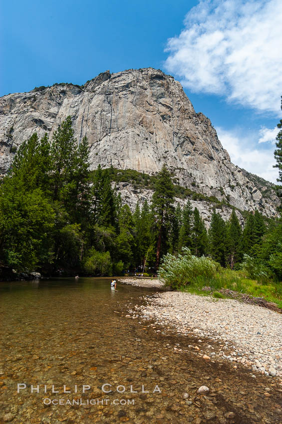 North Dome towers above the South Fork of the Kings River as it flows through Kings Canyon National Park, in the southeastern Sierra mountain range. Late summer. Sequoia Kings Canyon National Park, California, USA, natural history stock photograph, photo id 09858