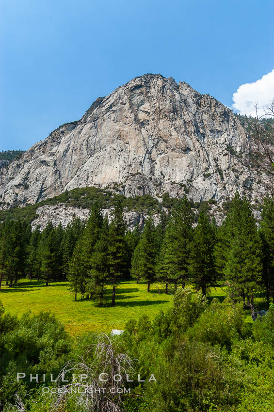North Dome towers above the South Fork of the Kings River as it flows through Kings Canyon National Park, in the southeastern Sierra mountain range. Late summer., natural history stock photograph, photo id 09859