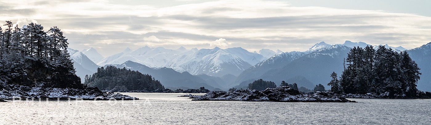 Sitka Sound and Baranof Island Mountains in Winter, Southeast Alaska., natural history stock photograph, photo id 41619