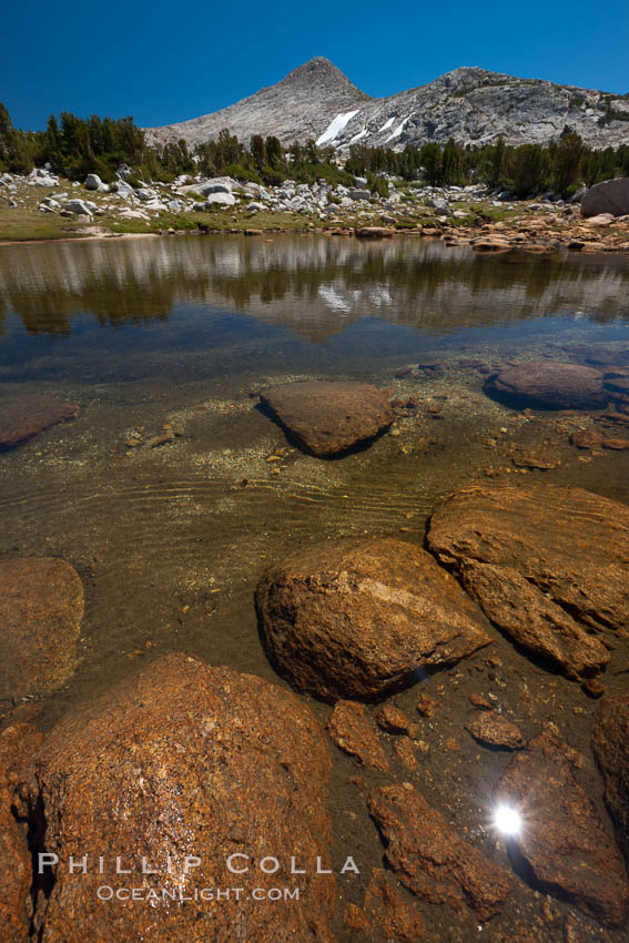 Small alpine lake, with Peak 11,100' rising above, late summer in the high Sierra Nevada near Vogelsang and Lake Evelyn. Yosemite National Park, California, USA, natural history stock photograph, photo id 25771