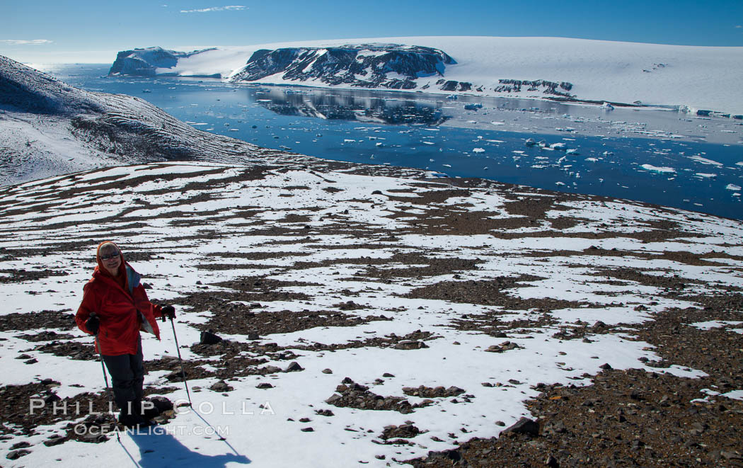 Snow covered slopes of Devil Island, with Vega Island in the distance. Antarctic Peninsula, Antarctica, natural history stock photograph, photo id 25000