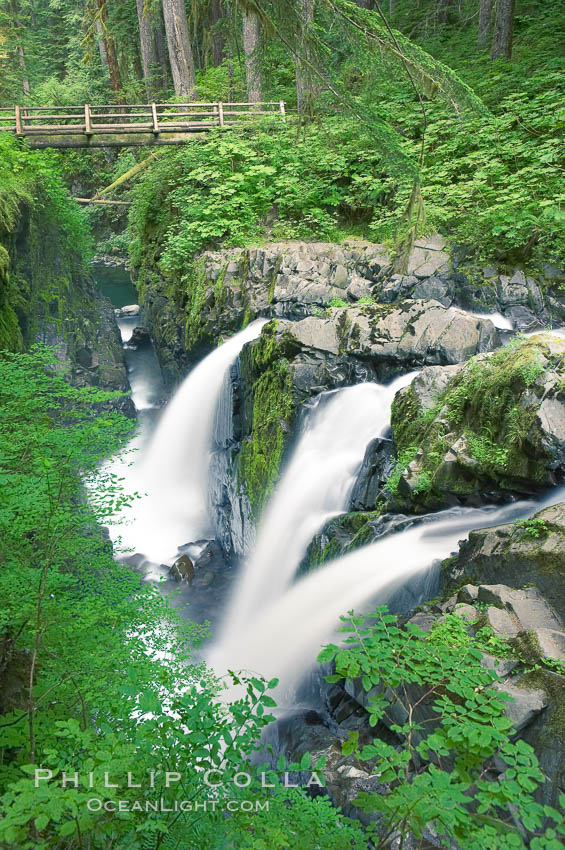 Sol Duc Falls. Sol Duc Falls is one of the largest and most beautiful waterfalls in Olympic National Park. Surrounding the falls is an old-growth forest of hemlocks and douglas firs, some of which are three hundred years in age. Sol Duc Springs, Washington, USA, natural history stock photograph, photo id 13749