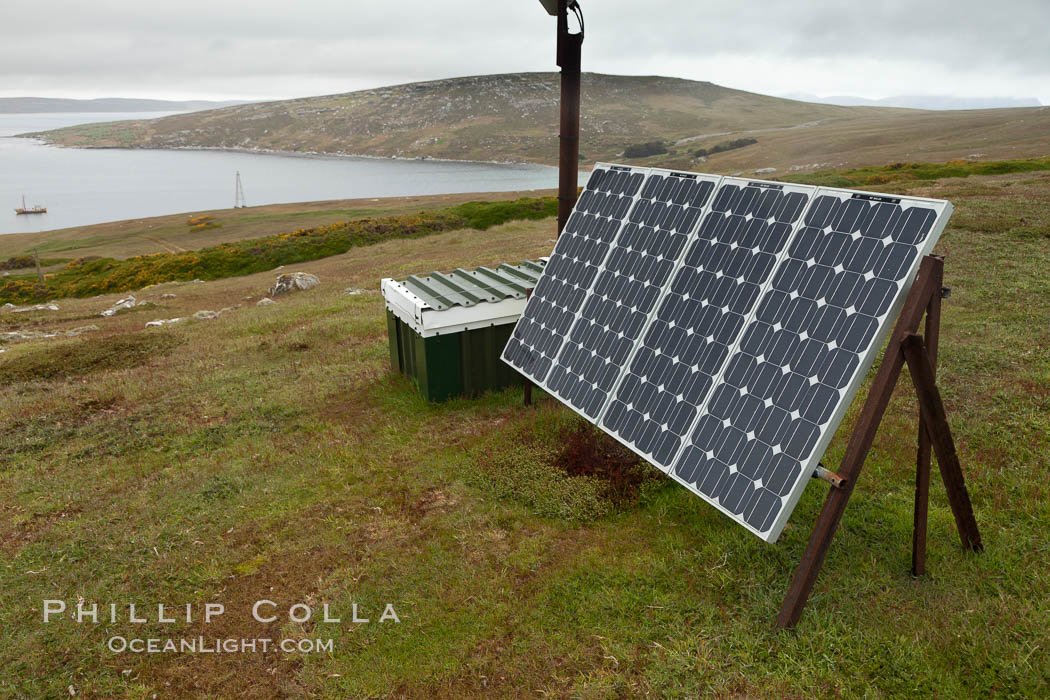 Solar electric panels, used to generate electricity on remote Westpoint Island in the Falklands. Falkland Islands, United Kingdom, natural history stock photograph, photo id 23955