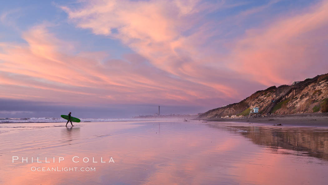 South Carlsbad State Beach sunset, beautiful clouds and soft colors. California, USA, natural history stock photograph, photo id 27406