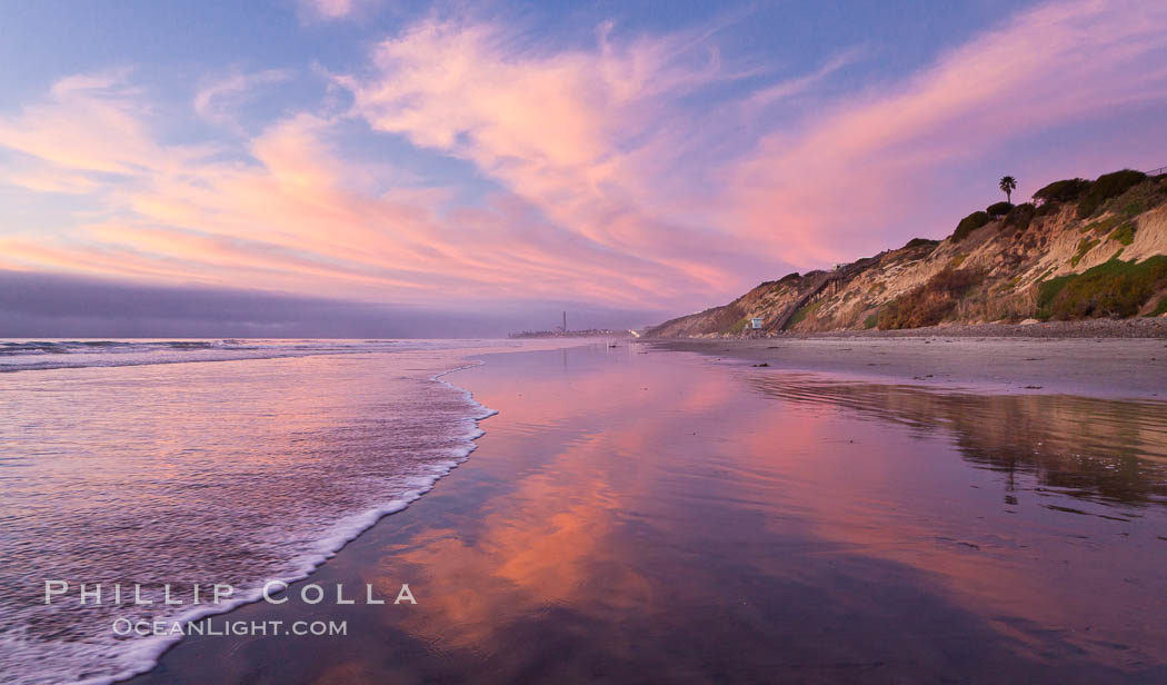 South Carlsbad State Beach sunset, beautiful clouds and soft colors. California, USA, natural history stock photograph, photo id 27407