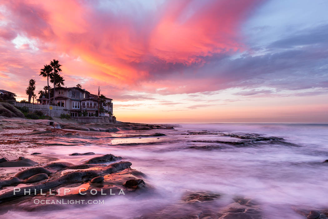 A fiery sunrise explodes over the La Jolla coastline. California, USA, natural history stock photograph, photo id 28871