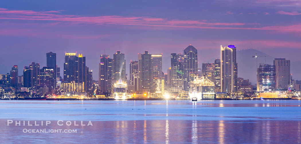 Spectacular Sunrise over San Diego Bay and Downtown San Diego. Mount San Miguel in the distance., natural history stock photograph, photo id 38907