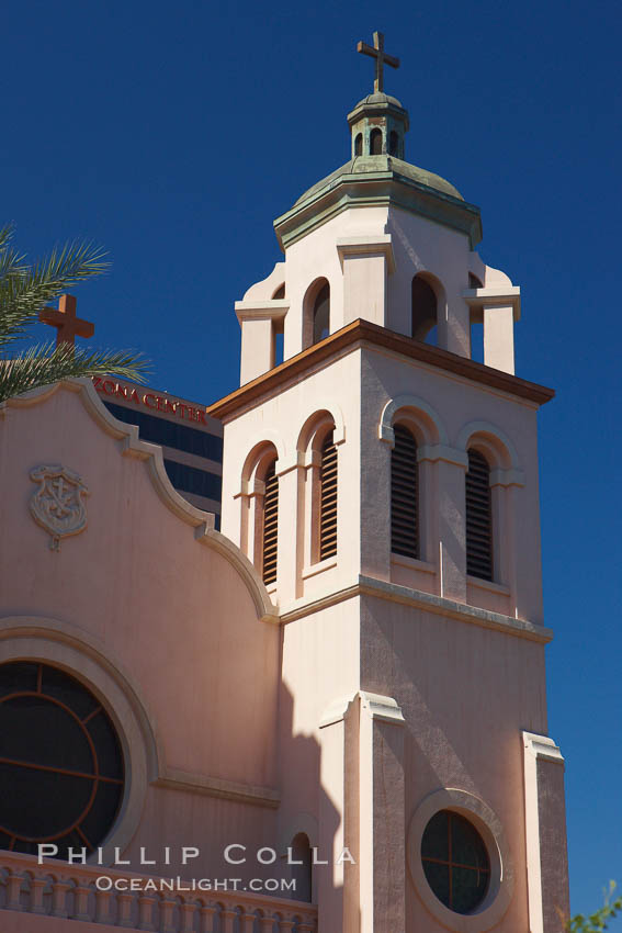 St. Mary's Basilica, in downtown Phoenix adjacent to the Phoenix Convention Center.  The Church of the Immaculate Conception of the Blessed Virgin Mary, founded in 1881, built in 1914, elevated to a minor basilica by Pope John Paul II in 1987. Arizona, USA, natural history stock photograph, photo id 23183