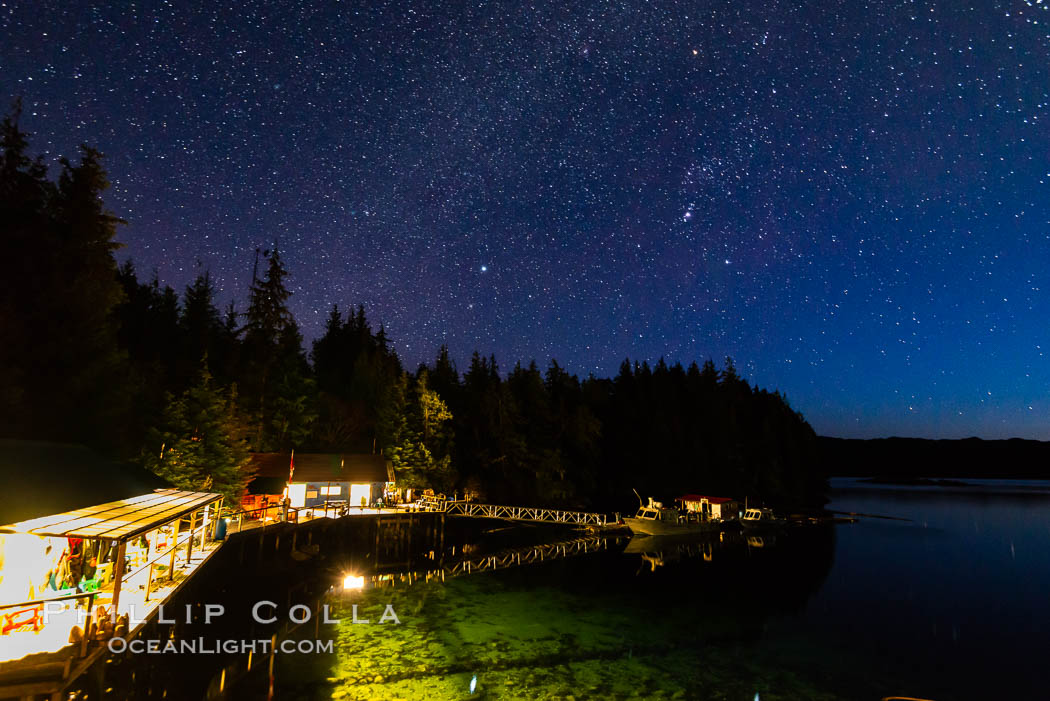 Stars at night over Hurst Island, Gods Pocket Resort. British Columbia, Canada, natural history stock photograph, photo id 35488