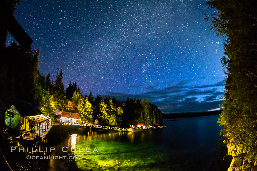 Stars at night over Hurst Island, Gods Pocket Resort. British Columbia, Canada, natural history stock photograph, photo id 35473