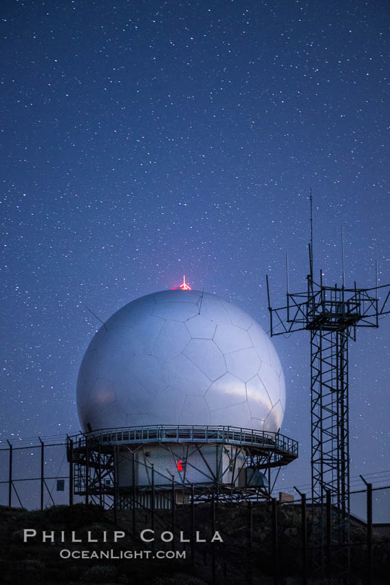 Stars at Night over Mount Laguna FAA Radar Site, including ARSR-4 radome (radar dome)., natural history stock photograph, photo id 31043