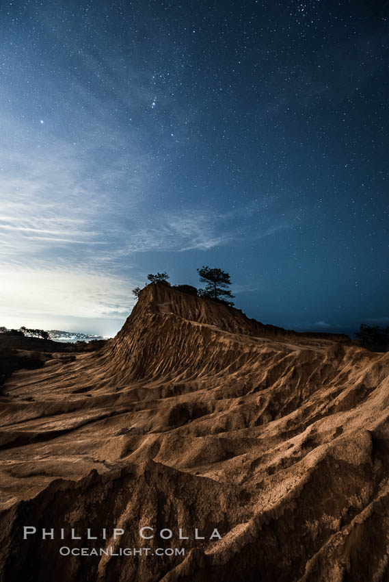 Stars at Night over Broken Hill, Torrey Pines State Reserve. San Diego, California, USA, natural history stock photograph, photo id 29413