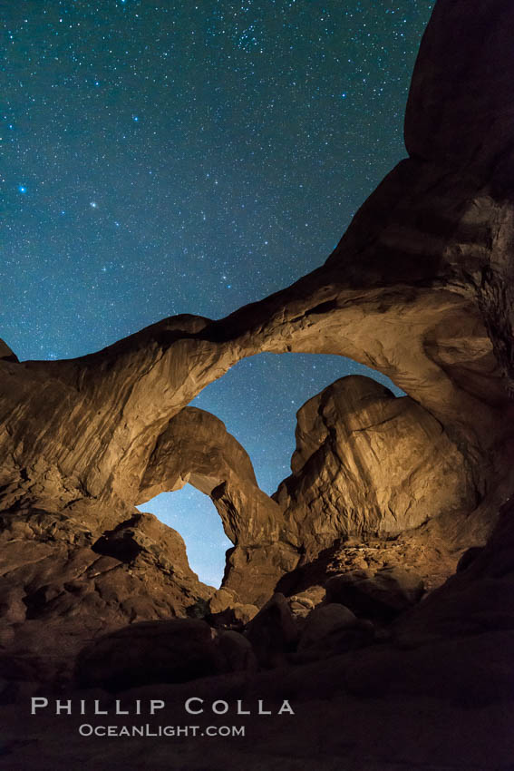 Stars over Double Arch, Arches National Park. Utah, USA, natural history stock photograph, photo id 29249