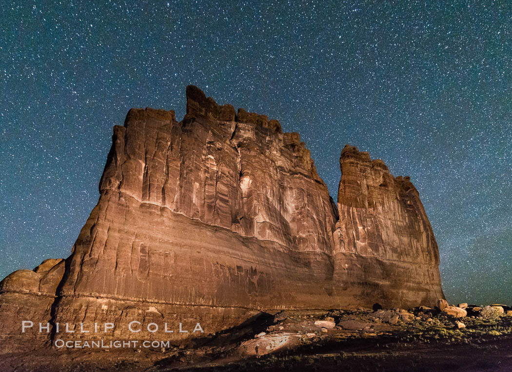 Stars over the Organ, Courthouse Towers, Arches National Park. Utah, USA, natural history stock photograph, photo id 29272
