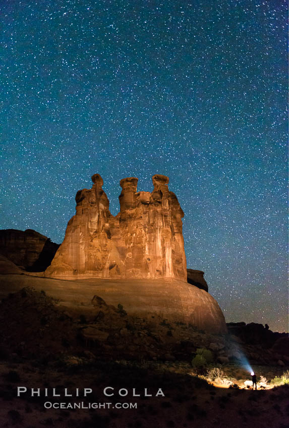 Stars over the Three Gossips, Arches National Park. Courthouse Towers, Utah, USA, natural history stock photograph, photo id 29270