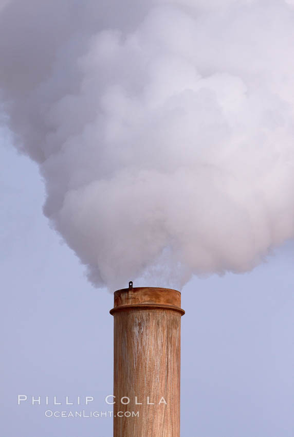 Steam is released from a geothermal power generation plant near the Salton Sea in Imperial County.  Geothermal power generation uses steam heated deep within the Earth's crust to power turbines and generate electricity.  Imperial County has more than 11 known geothermal fields in the Brawley and Salton Sea areas and holds great potential for the generation of electicity by tapping into this geothermal energy source. California, USA, natural history stock photograph, photo id 22519