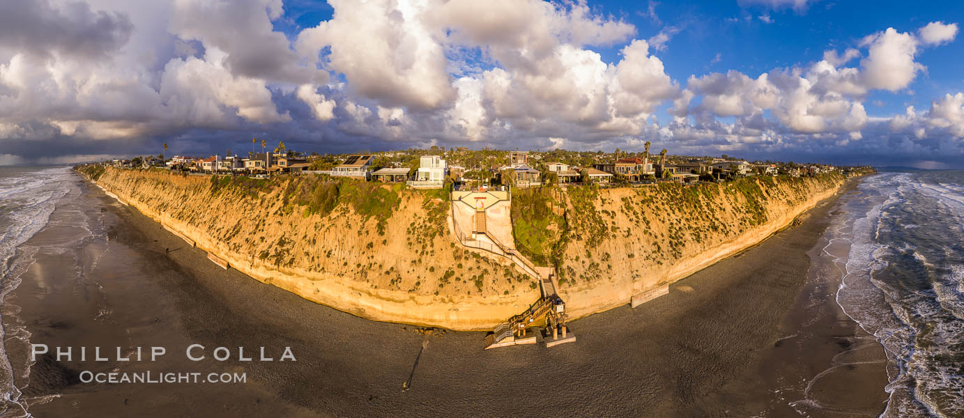 Stone Steps Beach at Sunset, Aerial Panorama, Encinitas, California. USA, natural history stock photograph, photo id 37945