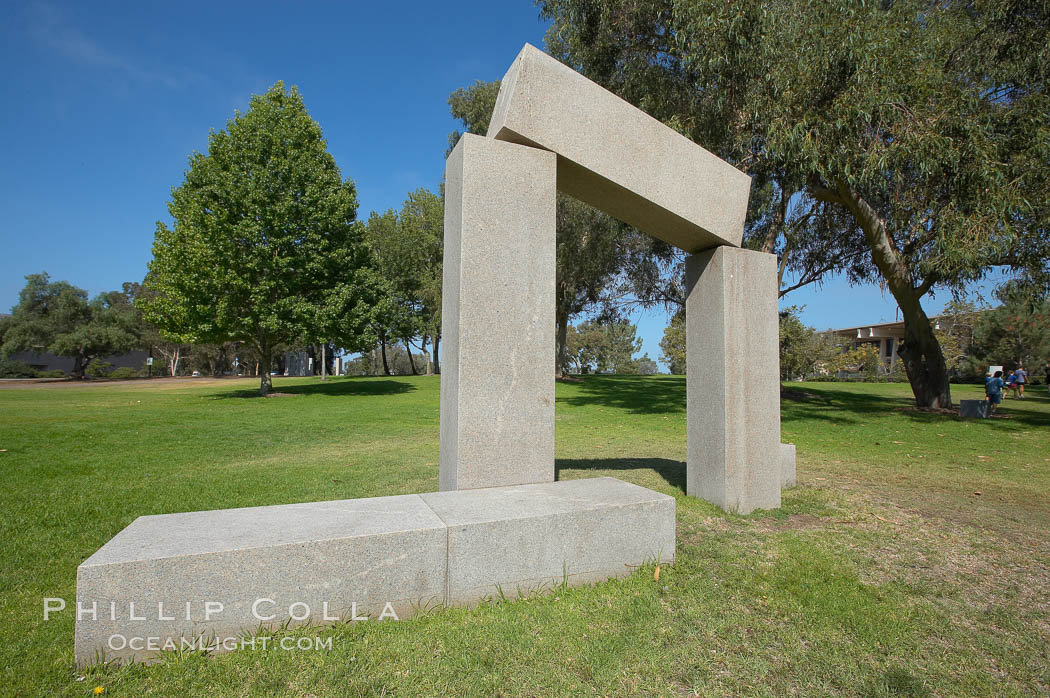 Stonehenge, or what is officially known as the La Jolla Project, was the third piece in the Stuart Collection at University of California San Diego (UCSD).  Commissioned in 1984 and produced by Richard Fleishner, the granite blocks are spread on the lawn south of Galbraith Hall on Revelle College at UCSD. University of California, San Diego, USA, natural history stock photograph, photo id 21222