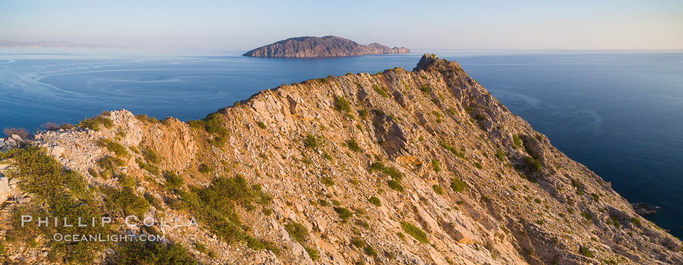 Summit Ridge of Isla San Diego, Aerial View, Sea of Cortez. Baja California, Mexico, natural history stock photograph, photo id 33520