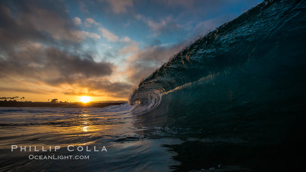 Sunrise breaking wave, dawn surf. California, USA, natural history stock photograph, photo id 27992