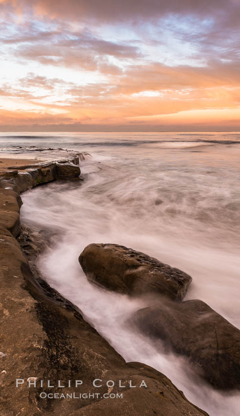 Sunrise Clouds and Surf, Hospital Point, La Jolla. California, USA, natural history stock photograph, photo id 28832