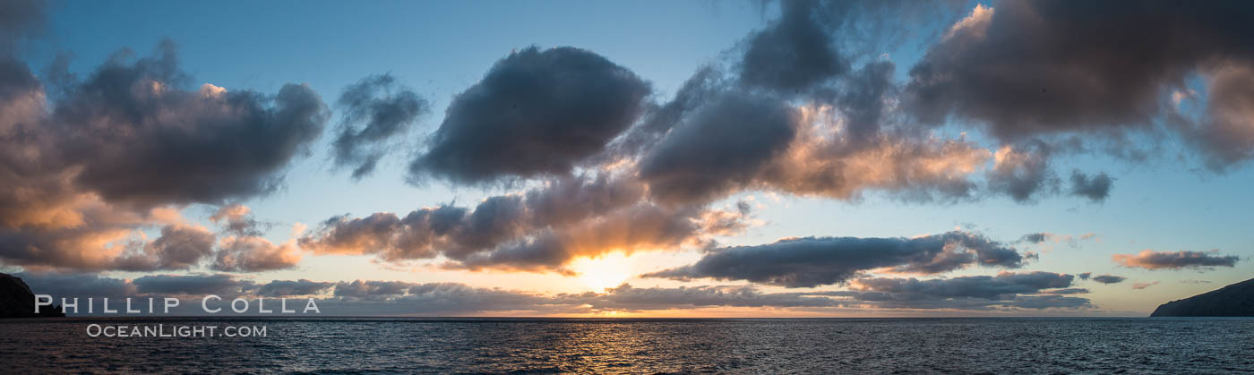 Sunrise clouds and light, panorama, viewed from Guadalupe Island over the Pacific Ocean. Guadalupe Island (Isla Guadalupe), Baja California, Mexico, natural history stock photograph, photo id 28759