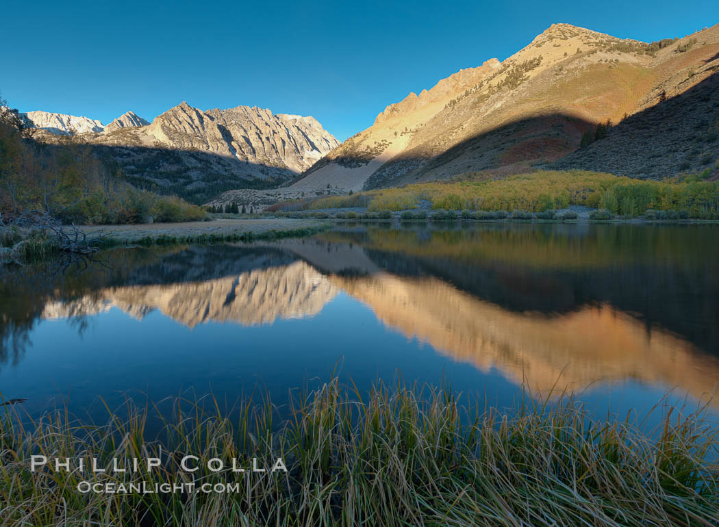 Sunrise in the Sierra Nevada, Paiute Peak reflected in North Lake in the eastern Sierra Nevada, in autumn., natural history stock photograph, photo id 26056