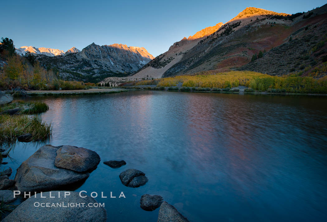 Sunrise on Paiute Peak, reflected in North Lake in the eastern Sierra Nevada, in autumn., natural history stock photograph, photo id 26059