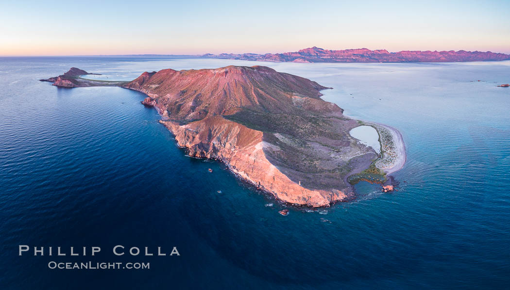 Predawn Sunrise Light over Isla San Francisquito, Aerial View, Sea of Cortez. Baja California, Mexico, natural history stock photograph, photo id 33769