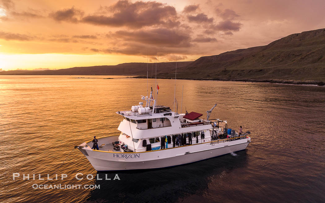 Sunset and Boat Horizon at San Clemente Island, aerial photo. California, USA, natural history stock photograph, photo id 38491